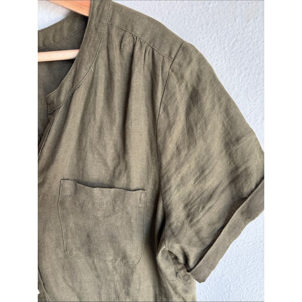 TALBOTS Linen Shirtdress Womens Olive Neutral 12 - Picture 5 of 8